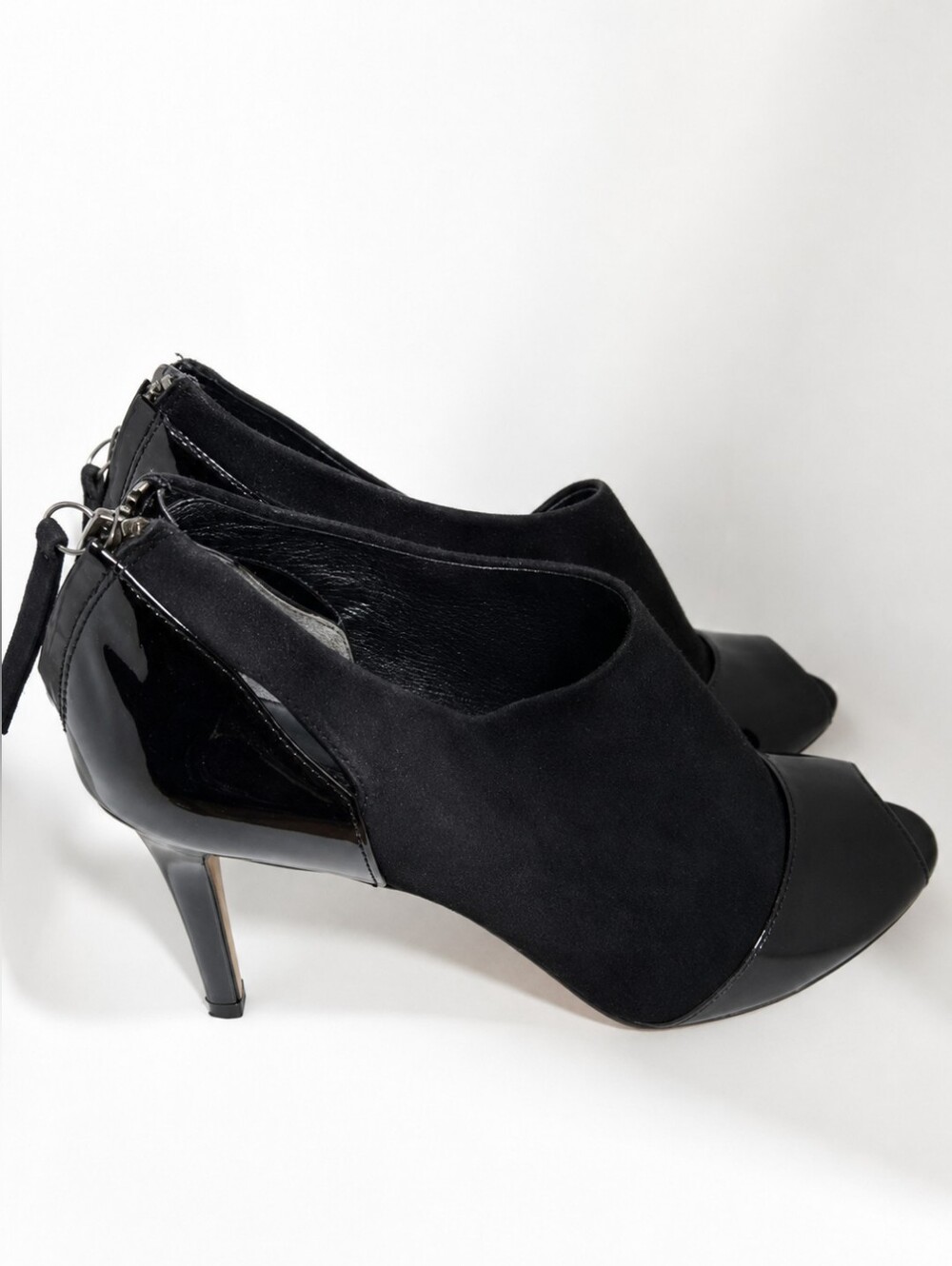 Anne Taylor Womens Black Peep-Toe Suede & Patent Leather Women's Heels- Size 7.5